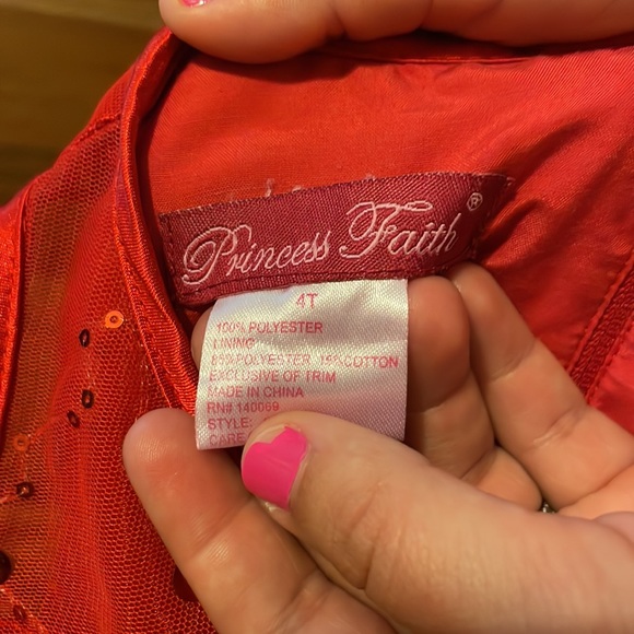 PRINCESS FAITH girls red formal sequin poofy dress Size 4T - Picture 6 of 6